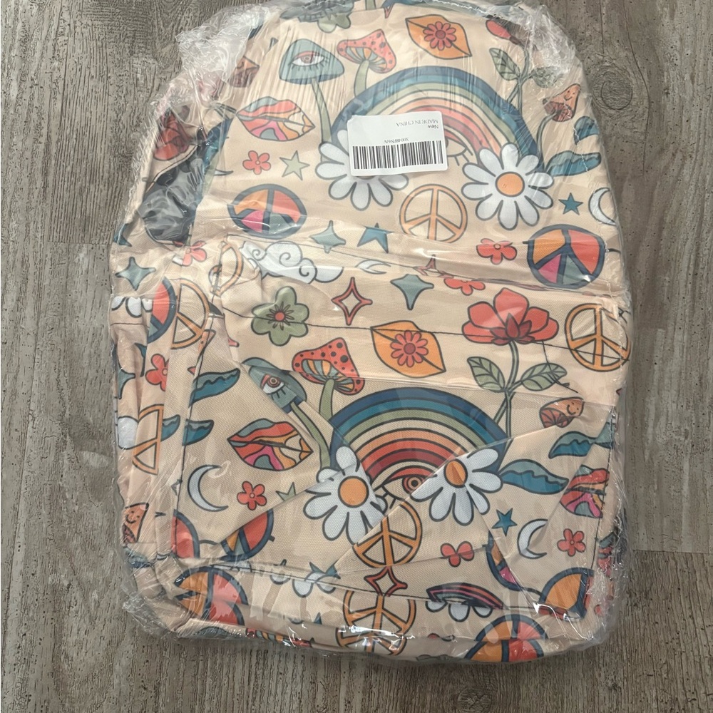 Colorful Kids Backpack with Peace and Rainbow Design